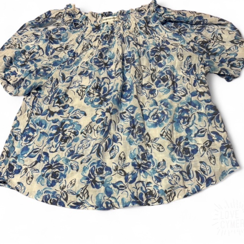 Counterparts Blue Floral Off-Shoulder Peasant Top XL
